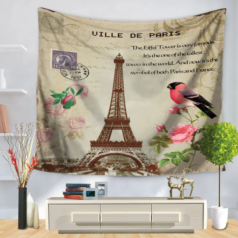 Европейский Романтический город Париж башня шаблон гобелен настенный для дома американский флаг декоративный полиэстер Настенный Ковер - Цвет: 6