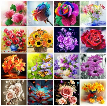 

Huacan 5D DIY Diamond Painting Rose Full Drill Square Diamond Embroidery Flower Art Kit Decorations Home