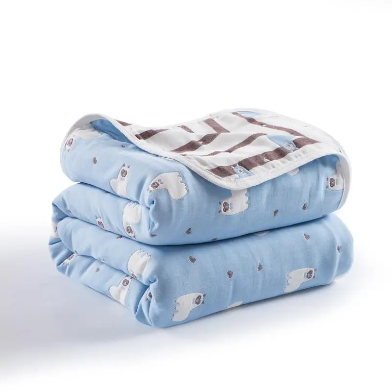 Серое Клетчатое одеяло, детское одеяло, уплотненное, шесть слоев, хлопок, для младенцев, пеленка для коляски, накидка для новорожденных, детское постельное белье, одеяло s - Цвет: Alpaca blue120x150cm