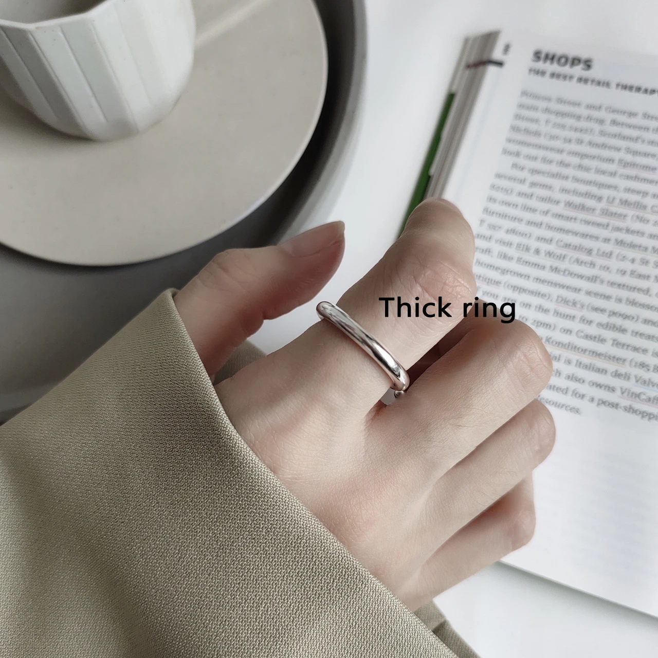 Роскошные изысканные модные женские 925 пробы серебряные кольца для женщин минималистичные массивные персонализированные изысканные штабелируемые кольца - Цвет основного камня: Thick ring