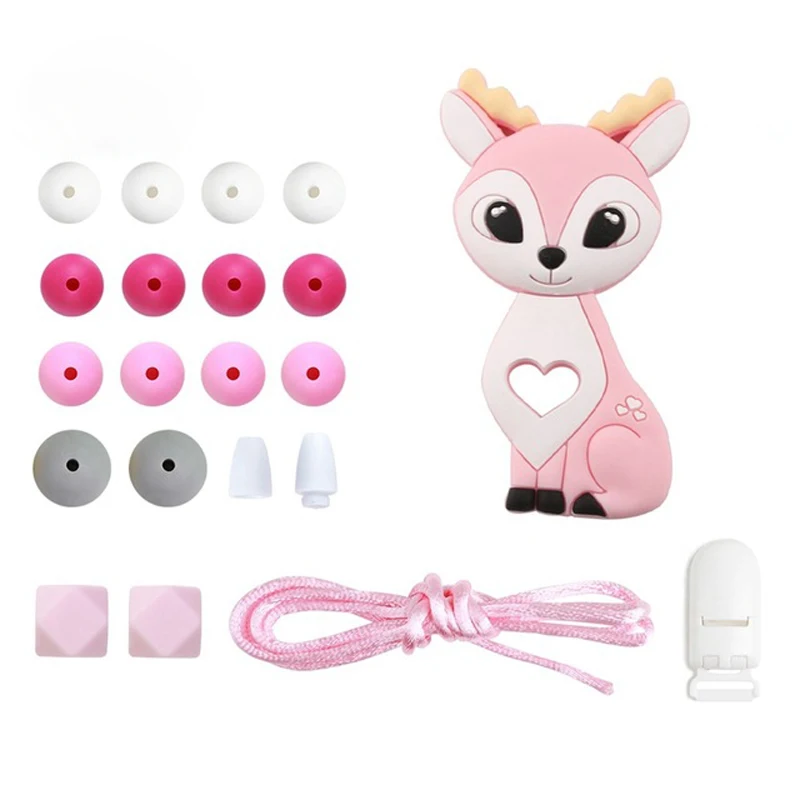 1set Silicone Beads Teether Rodent Food Grade BPA Free Fox Rabbit DIY Accessories Set Pacifier Chain Clips DIY Necklace Baby Toy 4