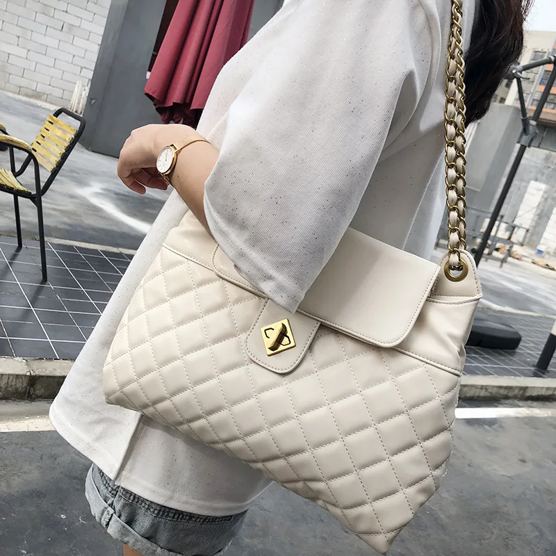 

2019 Summer Large Bag Western Style Rhombus Large Bag Graceful Chain Bag Large Capacity Single-shoulder Bag for Women Versatile