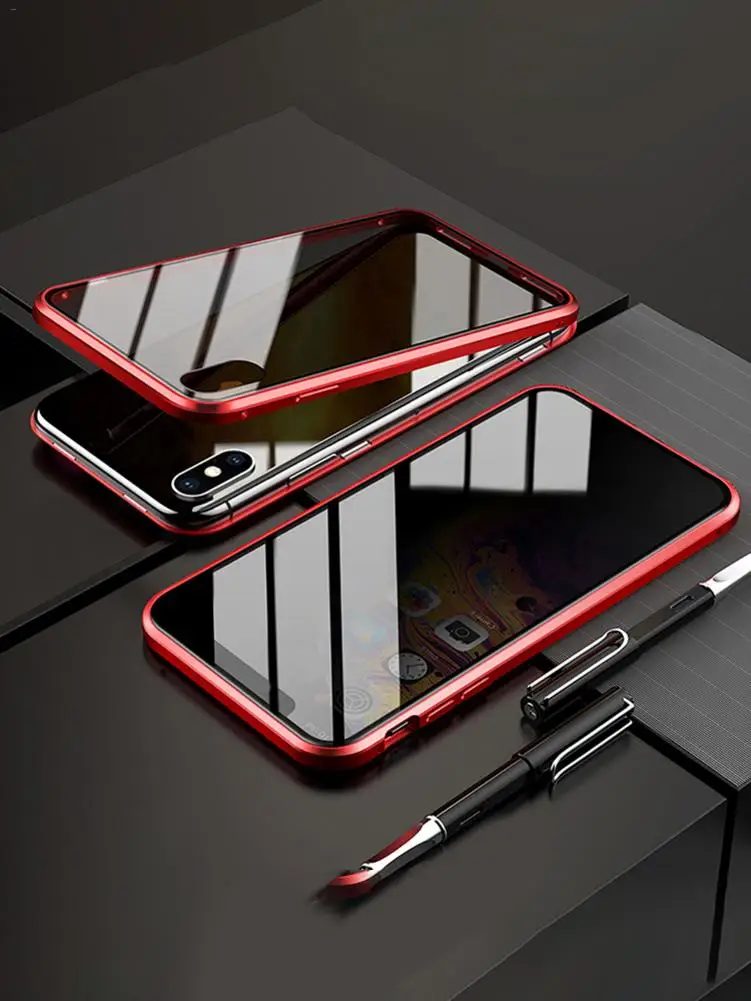 Защитный чехол для IPhone с магнитной металлической рамкой, двусторонний чехол из закаленного стекла с поддержкой беспроводной зарядки
