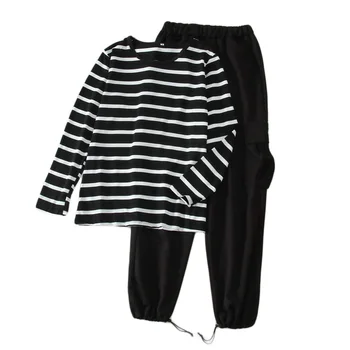 

HOT 2020 Autumn Women Set Loose Plus size striped Long sleeve sweatshirt Cargo pants Pullovers Jogging pants female sportswear