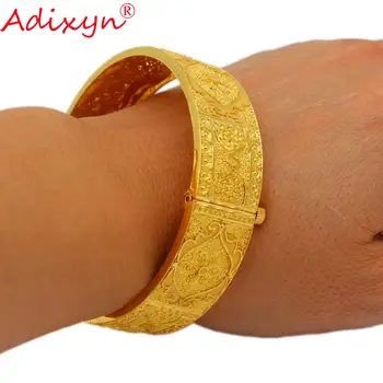 

Adixyn Ethiopian Gold Bangle for Women Gold Color Brass Jewelry Dubai Bracelets African Middle East Bride Wedding Gift N12176