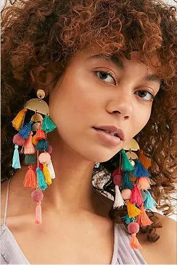

Gold Alloy Geometric Cotton Tassel Earrings Color Pendant Semi-circular Multi-layer Fringe Earrings Boho Vintage Ethnic Jewelry