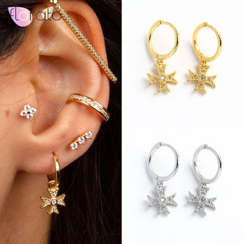 

925 silver cz cross hoop earrings, Dangling cross, Hoop earrings gold, Dainty earrings, Huggie earrings,Tiny hoops for women A30