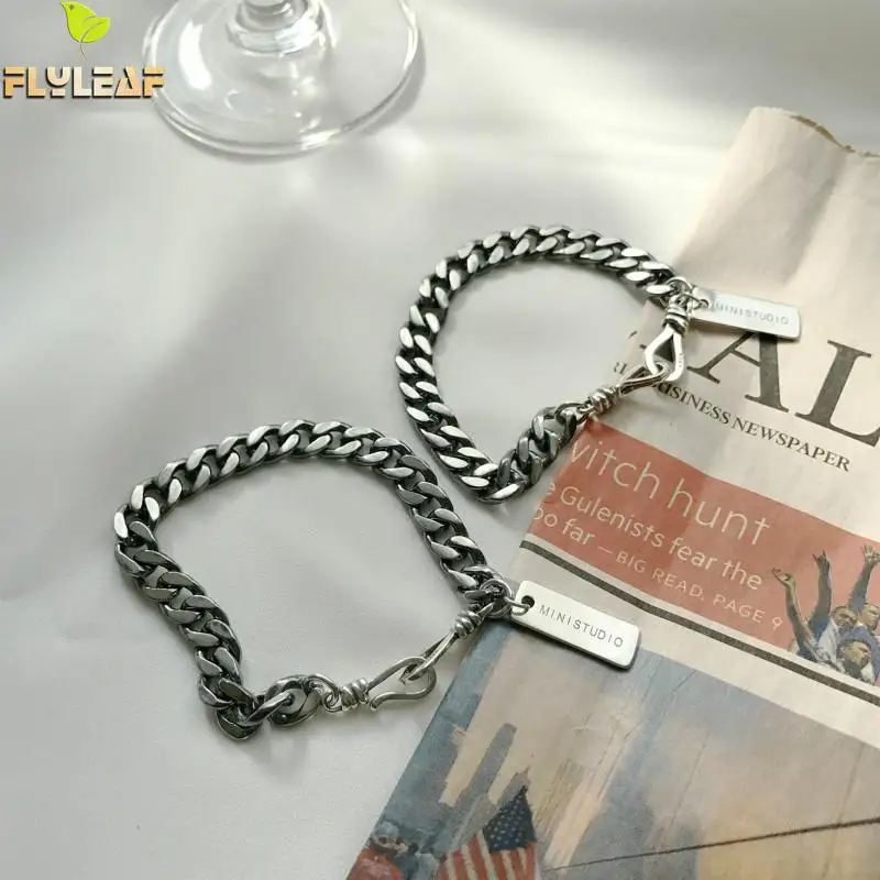 

Flyleaf Thick Chain Tag Real 925 Sterling Silver Bracelets For Women Fine Jewelry Men Bracelets & Bangles Vintage Personalized