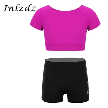 

Kids Girls Gymnastics Leotard Tankini Swimsuit for Dancing Ballet Outfit Short Sleeve Tank Top with Bottoms Set Ballet Dancewear