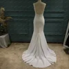 Mryarce Simple Stretch Matte Classic Satin Bateau Crepe Mermaid Wedding Dress  Open Back Bridal Gowns 5