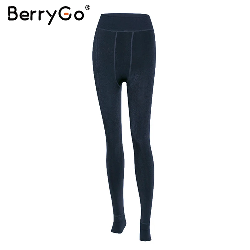 Тёмно-синий BerryGo, повседневный зимний свитер, леггинсы, женская уличная одежда, женские осенние колготки, Ретро стиль, высокая талия, облегающие вязаные леггинсы - Цвет: Тёмно-синий