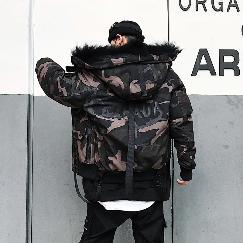 Winter New Style Short Hooded Fur Collar Thick Trend Versatile Casual Handsome Fashion Cotton Overcoat Men's