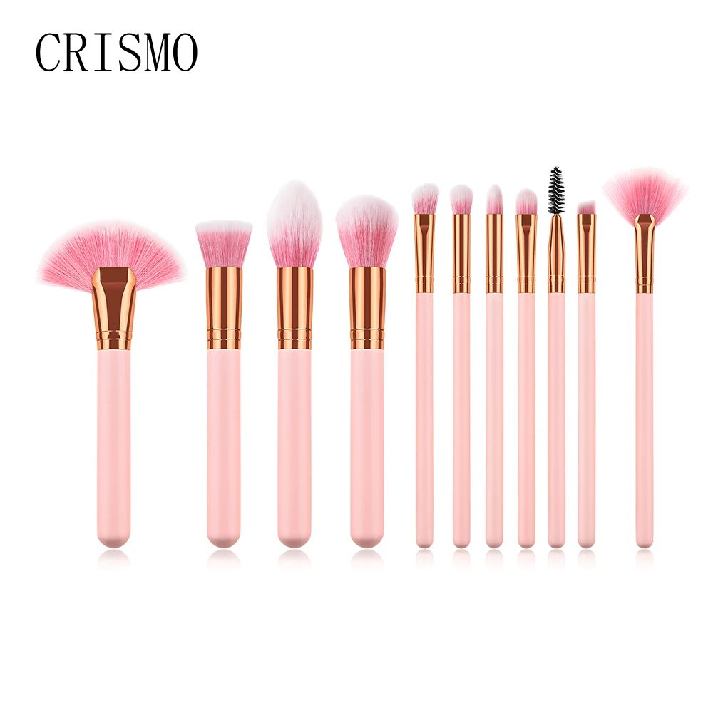 

CRISMO 11Pcs pink Makeup Brush Set Synthetic hair Cosmetics Foundation Concealers Powder Blush Blending Eyeshadow Makeup Brushes