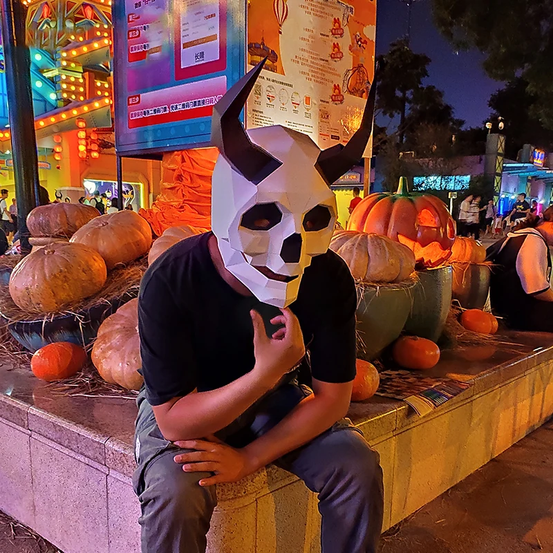 

3D Paper Mold Animal Skull Demon Head Mask Headgear Halloween Cosplay Props Woman Men Party Role Play Dress Up DIY Craft Masks