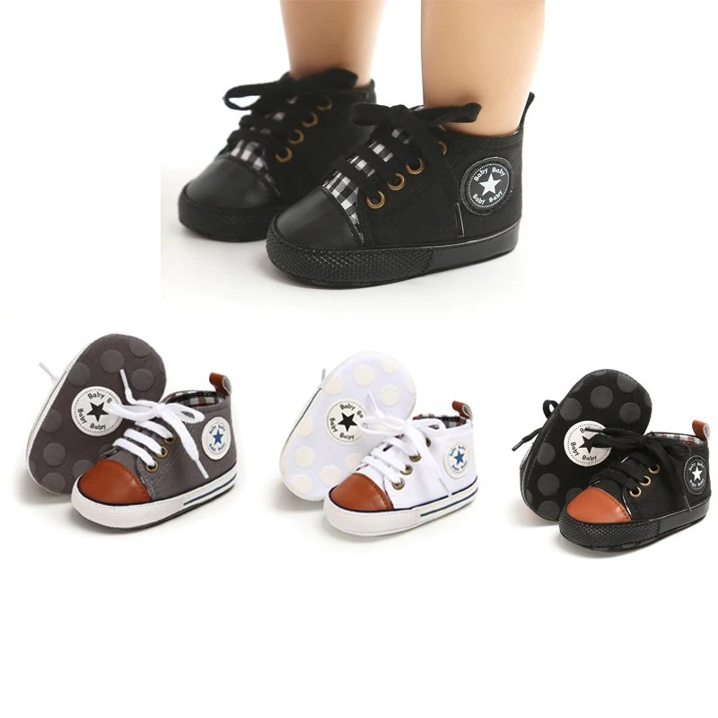 Baby Boy Autumn Shoes Classic Canvas Newborn Baby Lattice shoes For Boy Prewalker First Walkers child kids Non-slip shoes