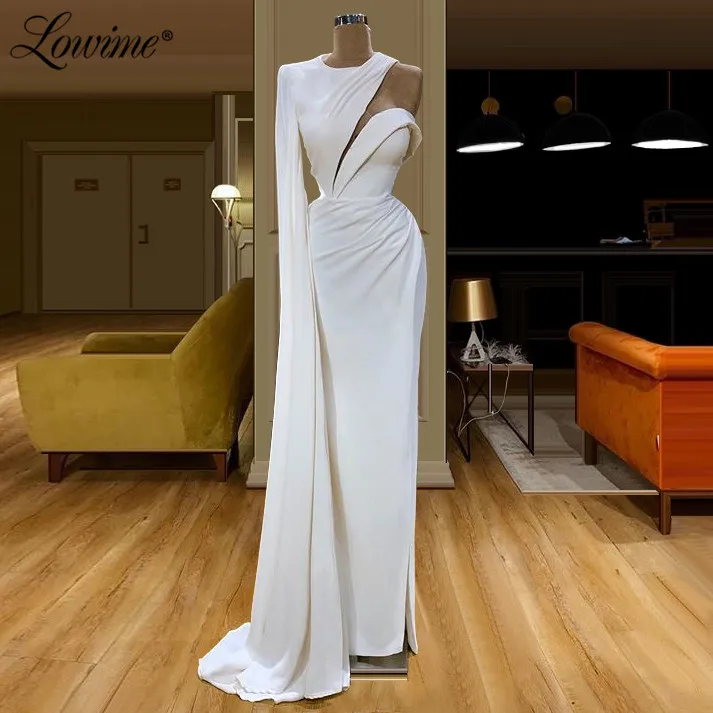 

Middle East Women Formal Dress Vestido One Shoulder Prom Dress 2020 Turkish Dubai Long Evening Gown White Celebrity Party Dress