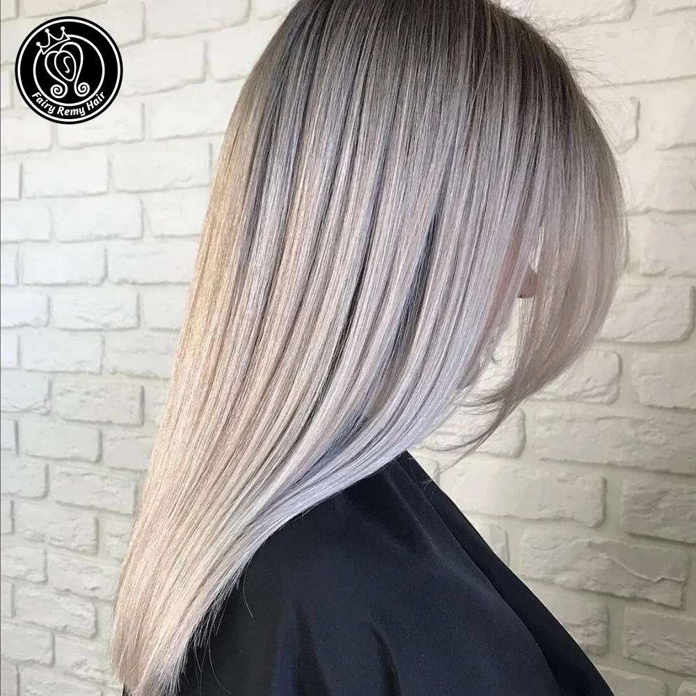 Фея remy волосы 1"-20" кожа утка человеческие волосы прямые ленты в наращивание волос Ombre Balayage корень серебряный цвет 2 г/шт. 40 г/упак