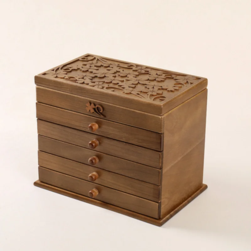 Большая 6 этажная деревянная шкатулка для украшений/коробка для колец для сережек/Органайзер для ювелирных украшений/чехол для подарочной коробки для ювелирных изделий - Цвет: Mirror Bronze