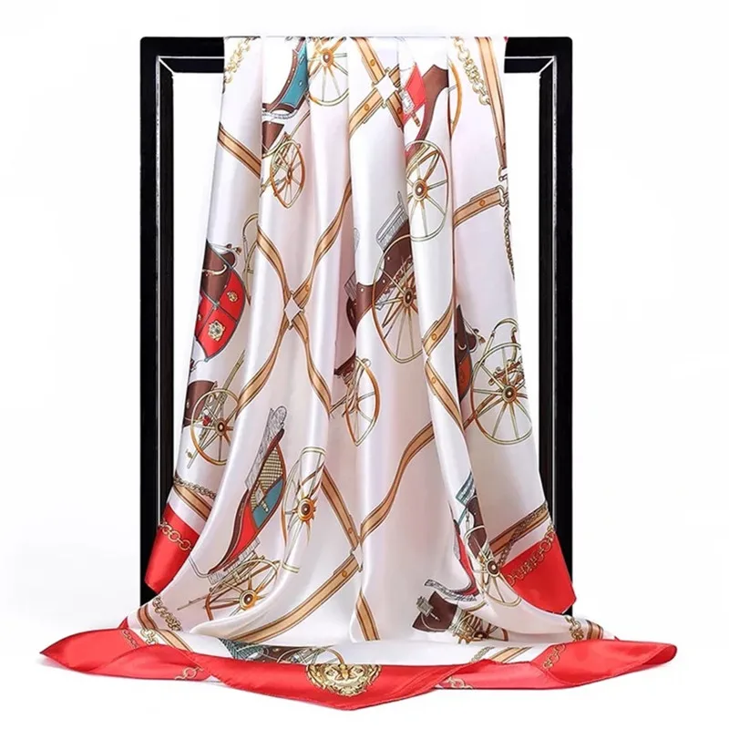Роскошный бренд саржевый Шелковый большой шарф для женщин модный пояс узор атласный квадратный шарф дамский дизайн носовой платок 90x90 см бандана - Цвет: 45