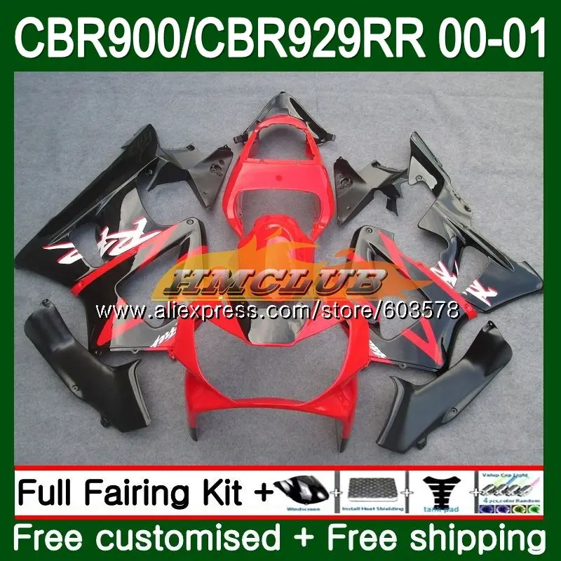 Корпус для HONDA CBR900 RR CBR 929RR 929 2000 2001 77CL.19 900RR CBR900RR CBR929 CBR929RR 00 01 красный черный
