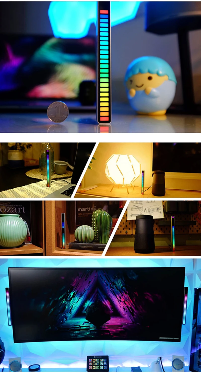 mi motion activated night light 2 NEW 3D Arc RGB Rhythm Light Music Sound Control Lamp LED Strip App Pick Up Voice Activated Color Bar Room Ambient Light Battery wall night light