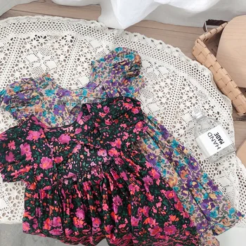 

2020 Hot Selling Girls Printed Ruffles Dress Summer Short Sleeve Fashion Girls Dresses 2-7Years