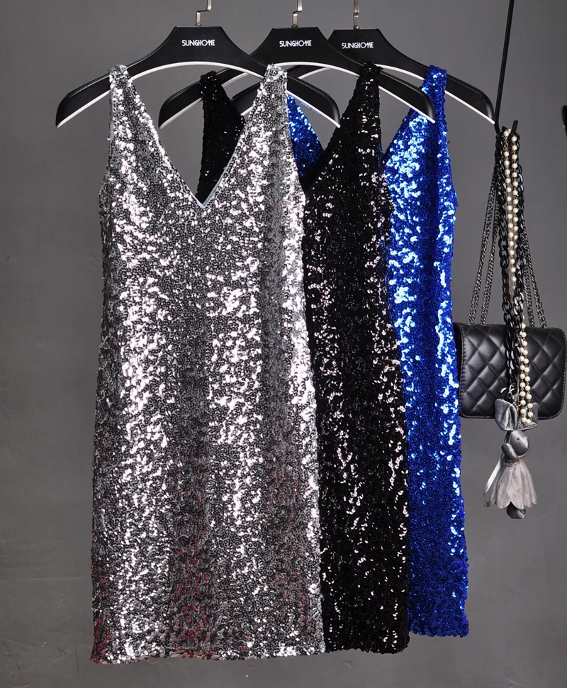 Tide-robe-de-soir-e-paillettes-sans-manches-Double-col-en-v-dos-nu-Sexy ...