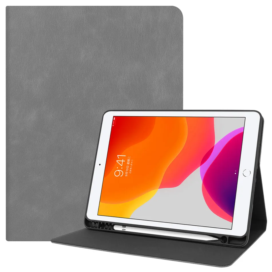 Чехол для iPad 10,2 Smart Funda, чехол-карандаш, держатель для нового iPad 7го поколения A2200 A2198, чехол-подставка в виде книги+ пленка+ ручка - Color: Gray