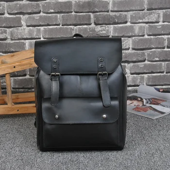 

LJL-Multifunction Men Backpack Crazy Horse Leather Men School Bag Vintage Backpack for Teenage Boys Schoolbag Laptop Travel Bag