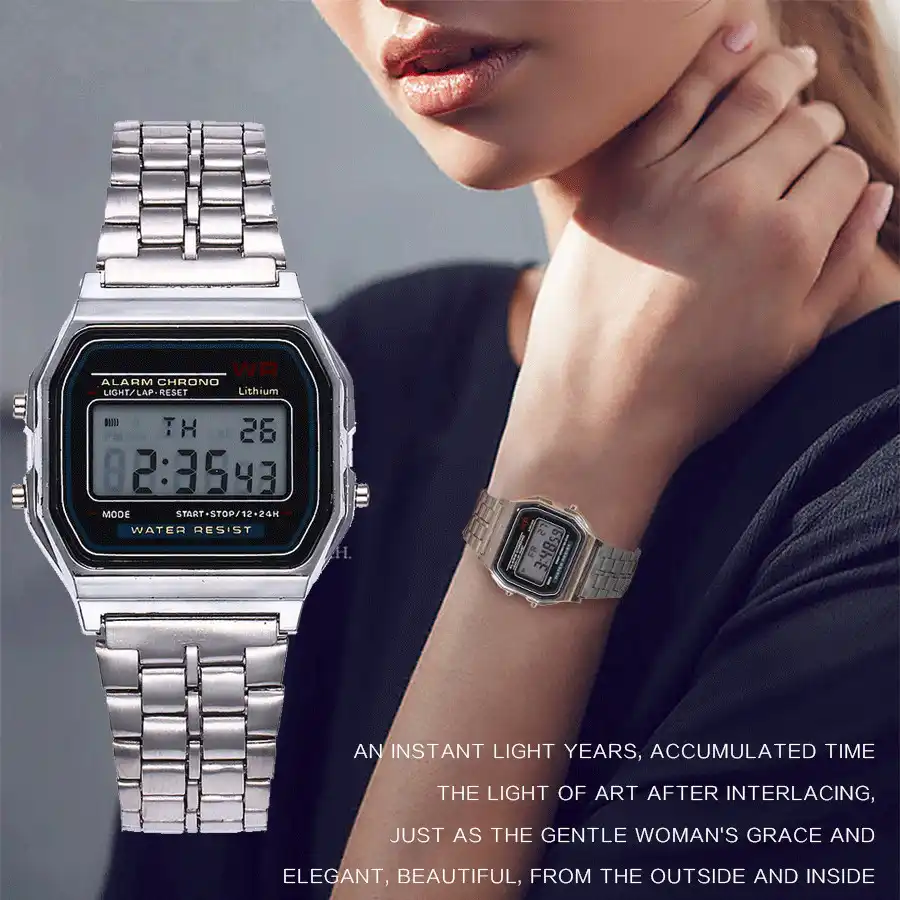 silver digital watch women's