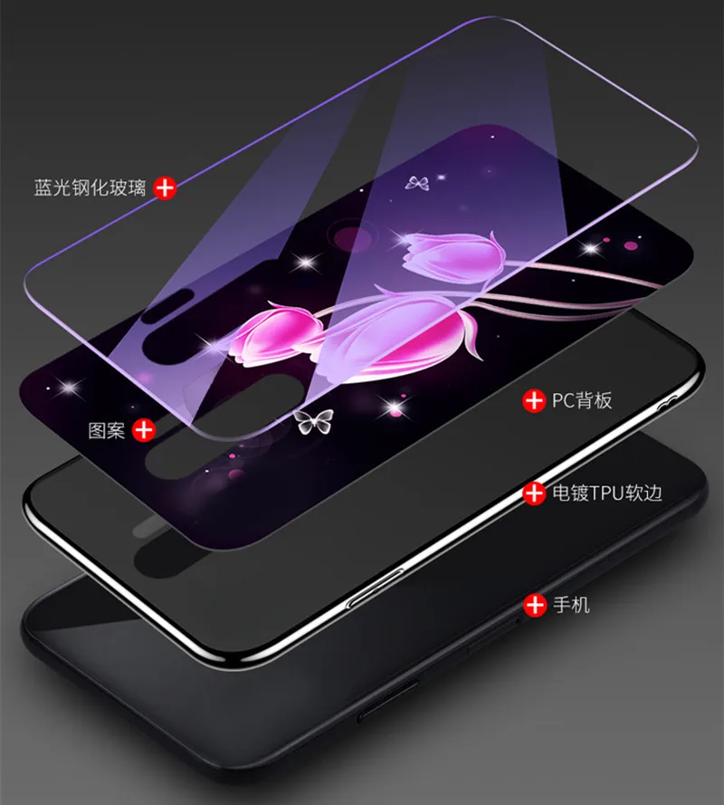 Для Red mi Note 8 Pro K20 7 7A 6 5 7H Противоударная Синяя легкая задняя крышка из закаленного стекла для Xiaomi mi 8 9 SE CC9 CC9E 9T A3 A2