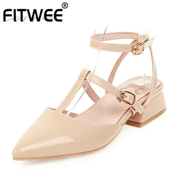 

FITWEE Plus Size 33-48 Pointed Toe Women Sandals Ankle Strap Buckle Square Heel Shoes Women Sexy Western Casual Footwear