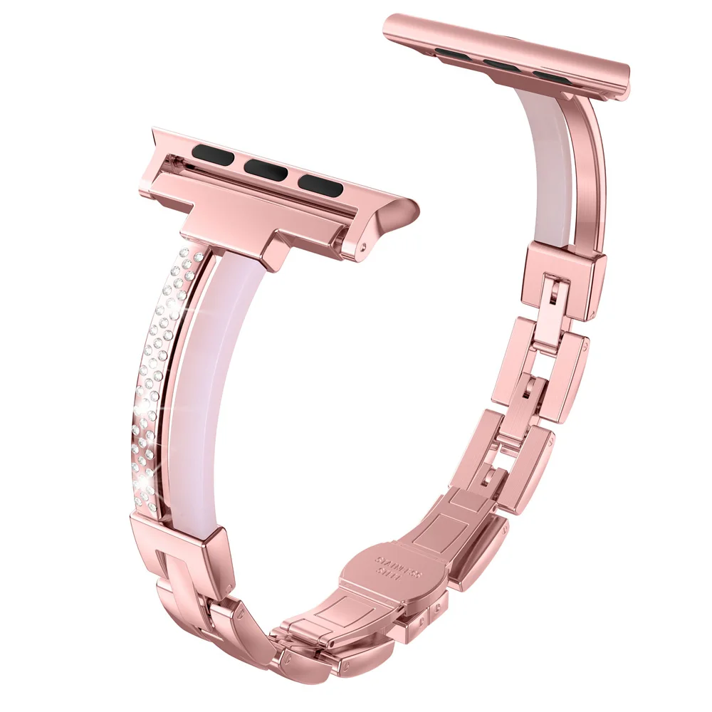 Pink Gold Металлический полимерный ремешок для Apple Watch 5, 40 мм, 38 мм, Женские Ювелирные изделия, стразы, браслет, Гладкий Ремешок для iWatch 4, 3, 2, 1, 42 мм, 44 мм - Цвет ремешка: Pink Gold