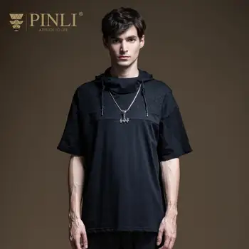 

Pinli 2020 Summer New Hooded Panel Headline Sweater Casual Solid High Quality Men's Short-sleeved T-shirt B202111168