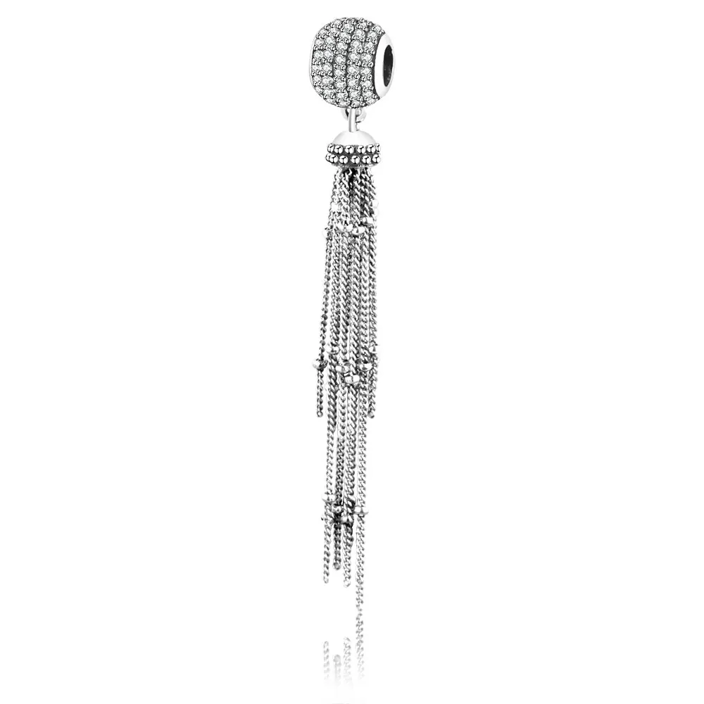 Fit Pandora Bracelet Original 925 Sterling Silver Bead Enchanted Tassel with Clear Zircon Stone Pendant Charm DIY Jewelry Making | Украшения