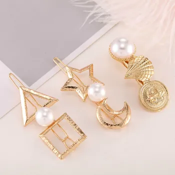 

Metal Five-pointed Star Geometric Hairclip Simple All-match Pearl Barrette One-character Clip Headwear Hair Accessories