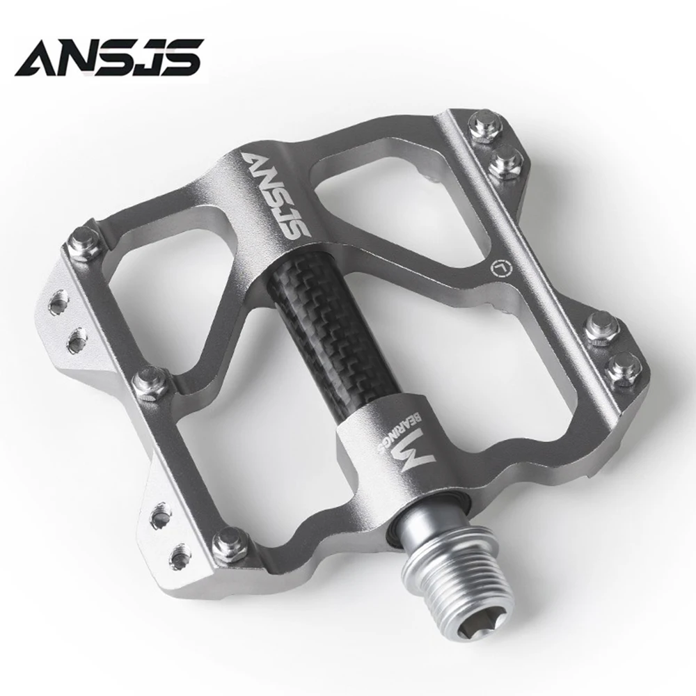 

Ansjs 3 Bearings Mountain Bike Pedals Platform Bicycle Flat Alloy Pedals 9/16" Pedals Non-Slip Alloy Flat Pedals