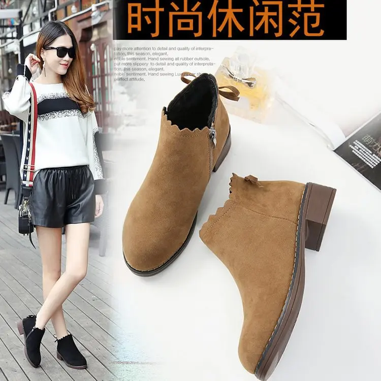 

Martin Boots 2018 Autumn & Winter New Style Square Root Ankle Boots Dull Polish WOMEN'S Shoes Flat Boots Winter Velvet round-Toe