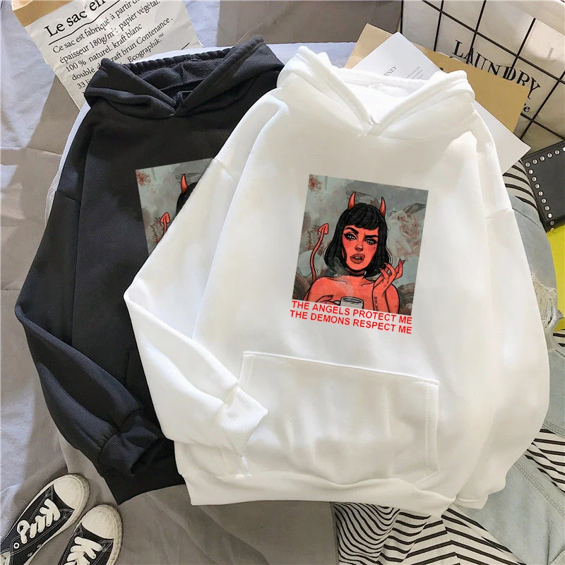 

Harajuku Kawaii Angel Print Hoodies Women Sweatshirt Streetwear Tops Winter Clothes Women Oversize Loose Sweatshirts Pullovers