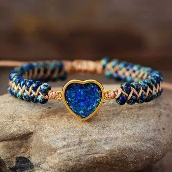 Everlasting Beaded Friendship Heart Bracelets Femme Opal String Braided Yoga Bracelet Bangle Boho Fashion Bestfriend Jewelry