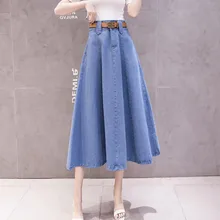 Новинка, женские джинсовые юбки, Ретро стиль, высокая талия, тонкая, комбинированная, а-силуэт, уличная, плиссированная юбка, r2417