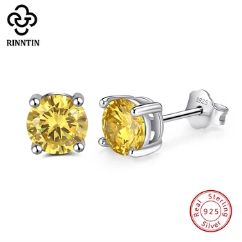 

Rinntin 925 Sterling Silver Women Stud Earring 6mm Yellow Dazzling Zircon Female Brinco Engagement Party Jewelry TSE84-Y