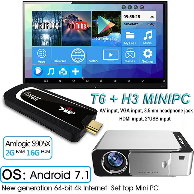 UNIC, новинка, T6, полный проектор 1080 P, Android, wifi, 3500 люмен, домашний кинотеатр, проектор, Поддержка AirPlay DLNA Miracast Proyector - Цвет: T6 add H3 Silver