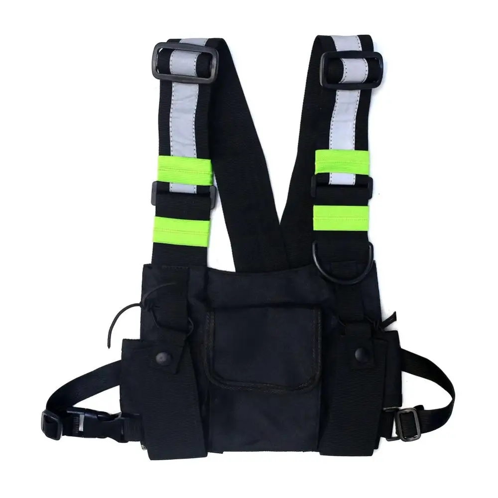 Модная нагрудная сумка в стиле хип-хоп, тактический военный Светоотражающий Жилет Для Путешествий, Походов, функциональная сумка на пояс спереди, рюкзак - Цвет: Black