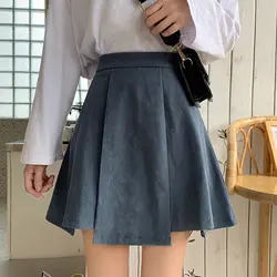 Шикарная женская повседневная юбка летняя модная однотонная женская плиссированная трапециевидная мини-юбка корейский стиль преппи