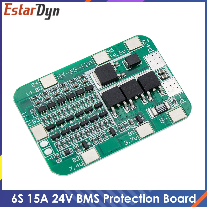 6S 15A 24V PCB BMS Protection Board for 6 Pack 18650 Li-ion Lith