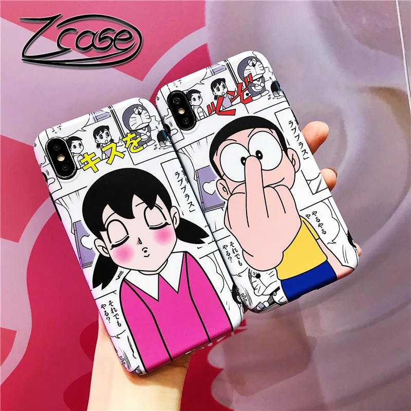 

For iPhone 7 8 6 6s Plus X XR XS MAX Funny Japan Cartoon Doraemon Action FiguresShizuka MinamotoSoft TPU Matte Back Cover Shell