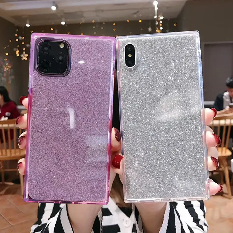 Glitter Square Solid Color Phone Case For Iphone 12 13 Pro Max Xr Xs