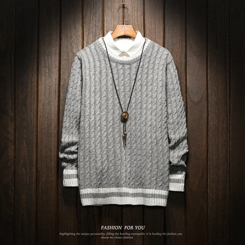 Мужской свитер, теплый, модный, контрастный цвет, Повседневный пуловер с круглым вырезом, мужские вязаные свитера, мужской свитер, одежда