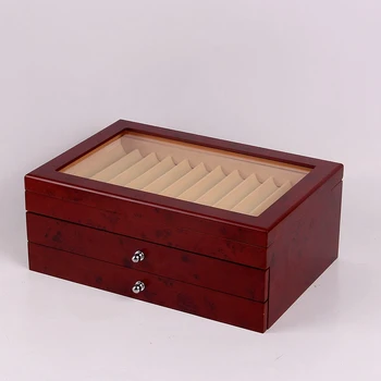 

34 Pen Fountain Wood Display Case Holder Large Capacity Wooden Pen Box Storage Collector Organizer Box Red
